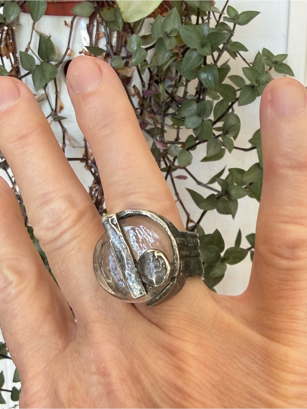 Anne-Marie Chagnon Pewter and Glass Ring, Size 6.5 Adjustable - Picture 3 of 13